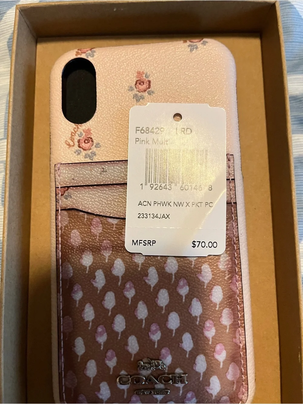 COACH Pink Floral & Signature Card Slot Phone Case